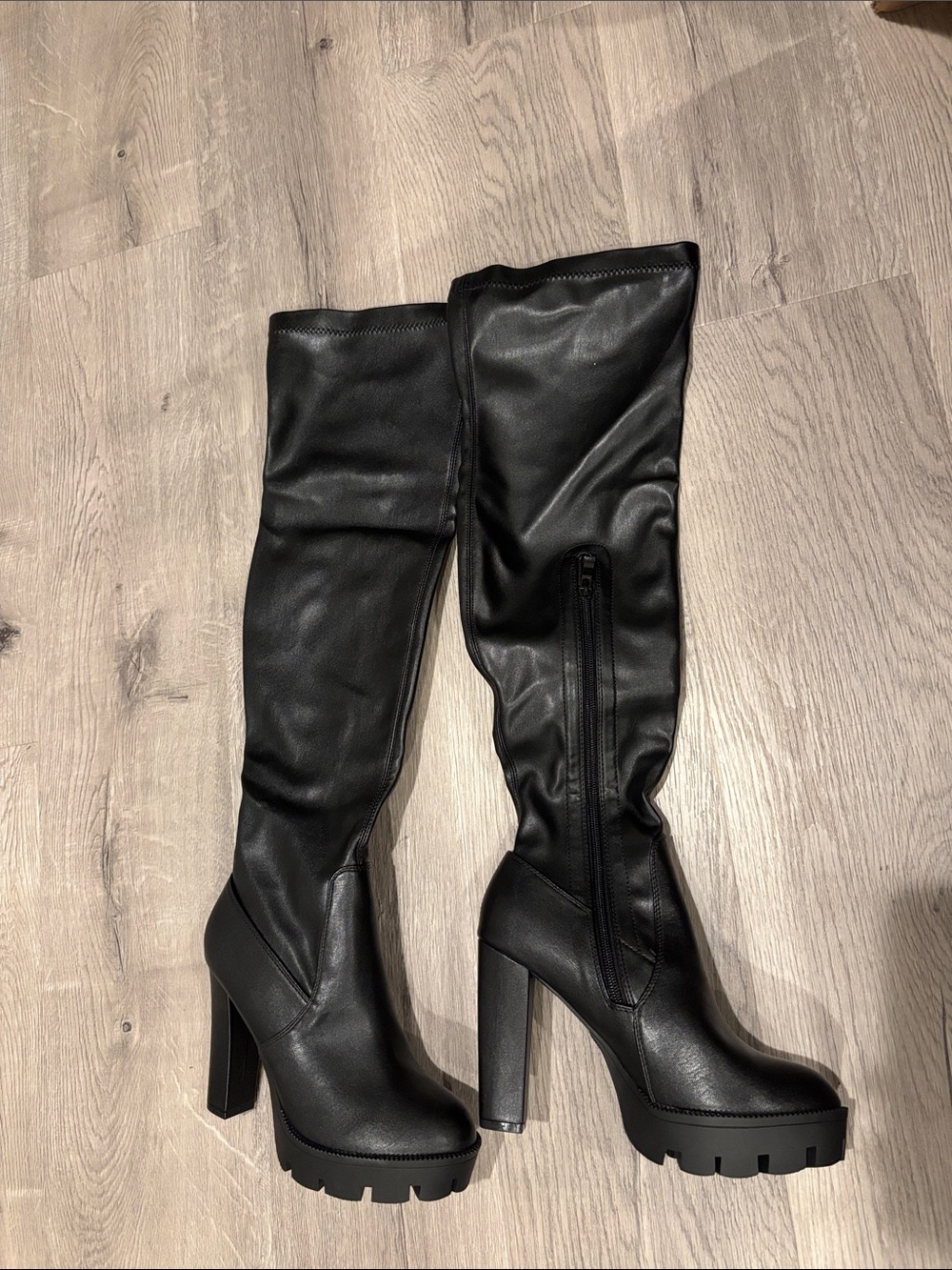Black Over the Knee Platform Block Heel Boots Size 7